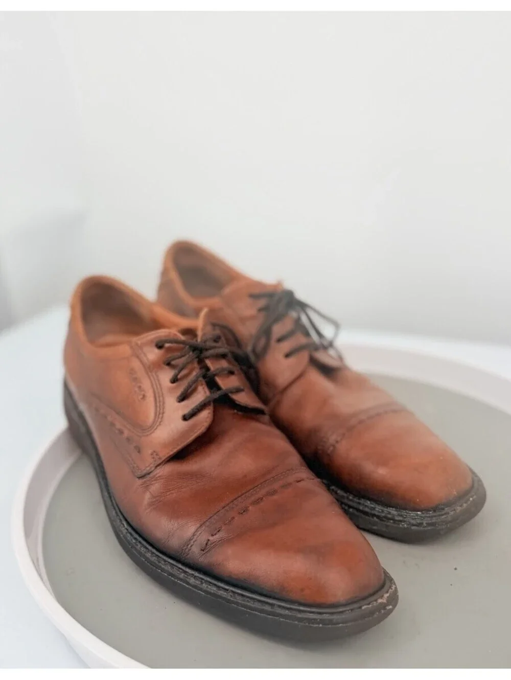 ECCO Men's Cap Toe Derby Dress Shoes Brown Leather Extra Width US 10.5 Vibram